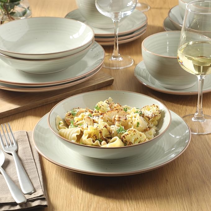 Gibson Home Stonebury 16 Piece Plates and Bowls Cream Grey Dishes - Image 5