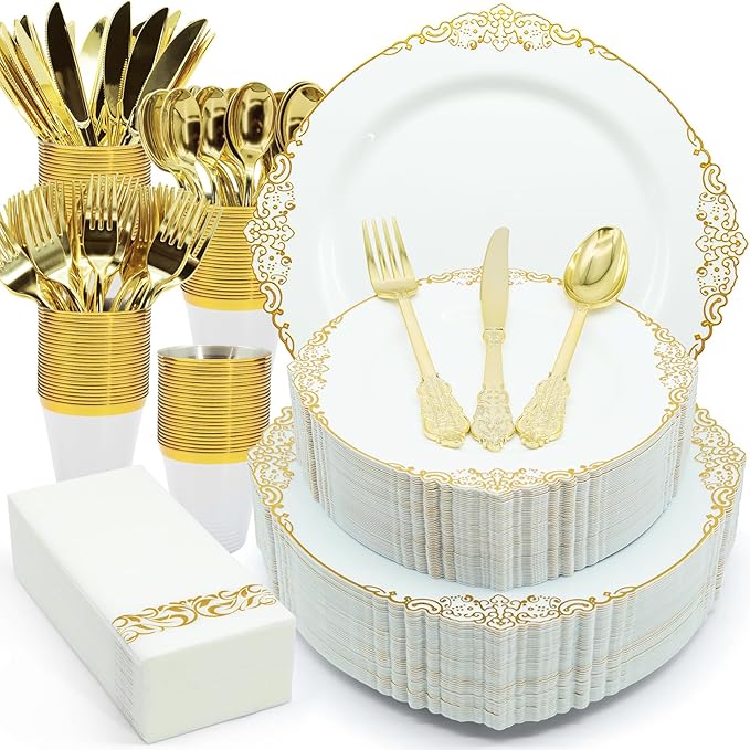 AIRE White Gold Plastic Plates Set, leakproof non-bending, heavy-duty leakproof by AIRE