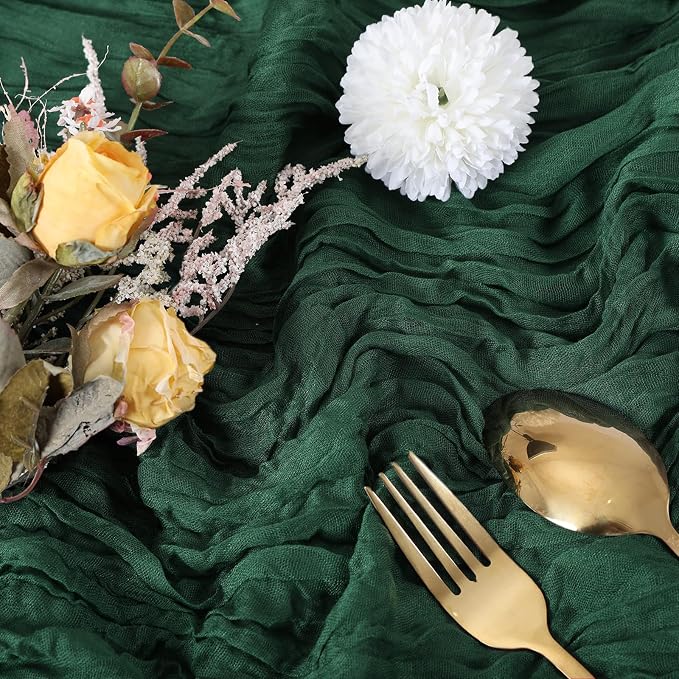 12 Pack Emerald Green Cheesecloth Table Runner 35 x 120 Inch | Boho Gauze Fabric - Image 2