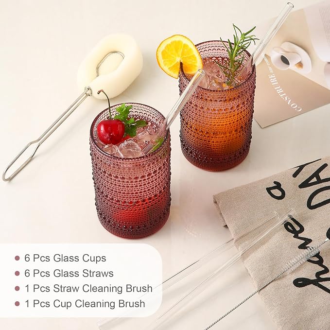 ZMOWIPDL Drinking Glasses Set of 6, 15 oz Purple Hobnail Glass Cups | Vintage - Image 5