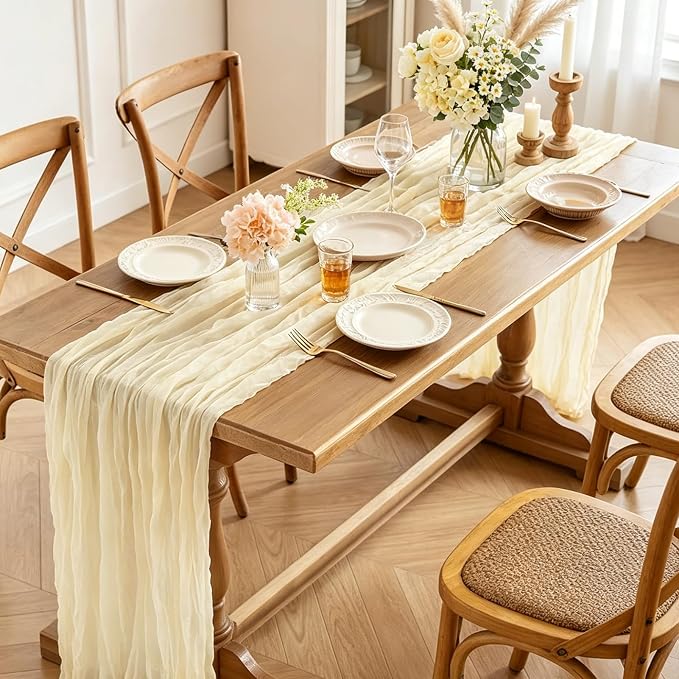 6Pcs Beige Table Runner, 10FT Rustic Cheesecloth Table Runner 35*120inch Boho - Image 6