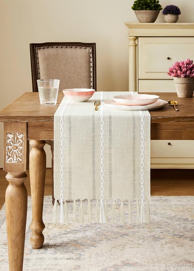 Hemstitched Farmhouse Table Runner, Cotton Linen Table Runners 36 Inches Long - Image 2