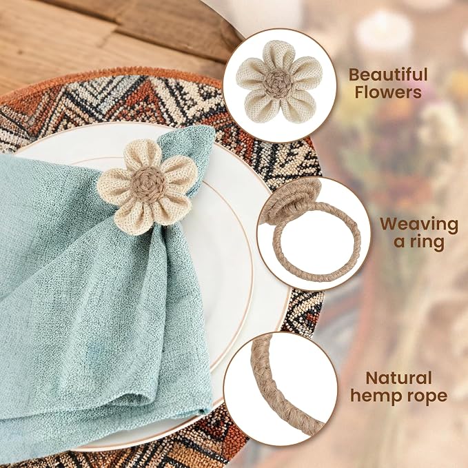 Napkin Rings Set of 12 Handmade Rustic Napkin Rings Reusable Boho Napkin Ring - Image 4