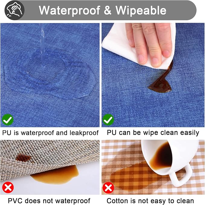 Faux Leather Heat Resistant Placemats 6 Packs, Waterproof Wipeable Dining PU - Image 3