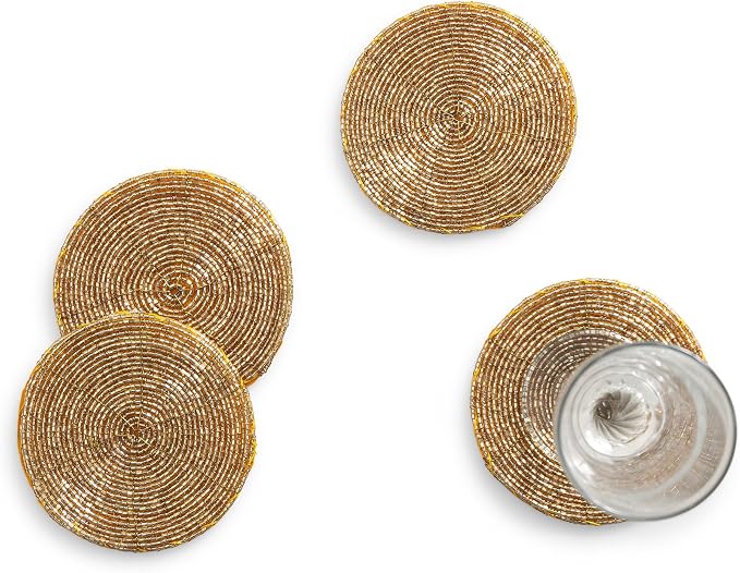 Handmade Beaded Coasters, Glass Bead Coasters in Gold, Coffee Table Décor - Image 4