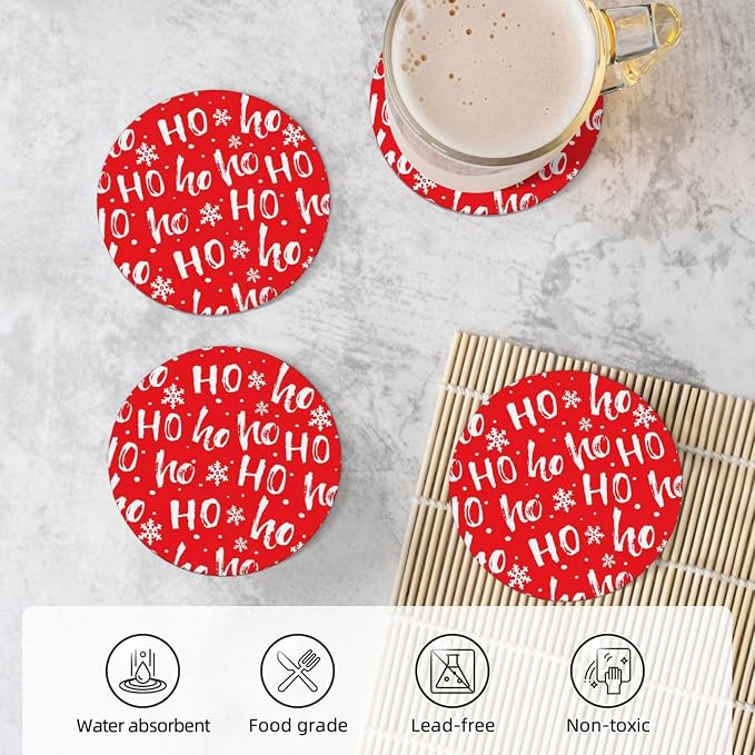 Merry Christmas Santa Claus Coasters Set of 4, Absorbent Ceramic Drink Coasters - Image 5