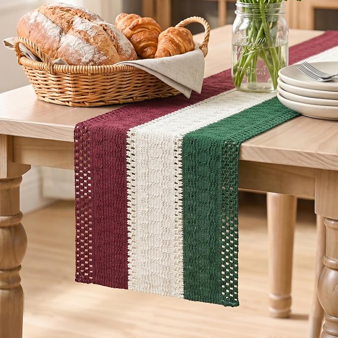 Artoid Mode Green Beige Red Farmhouse Rustic Table Runner 12x36 Inch | Holiday by ArtoidMode