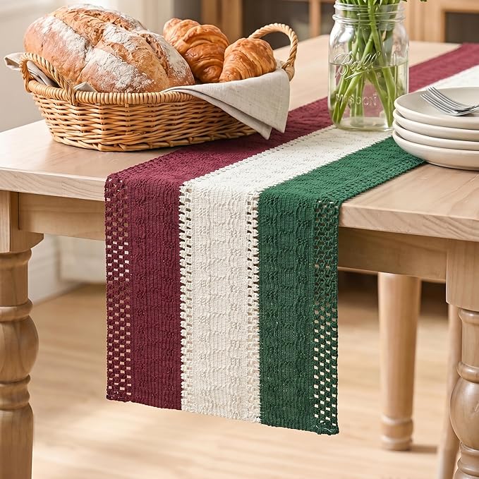 Artoid Mode Green Beige Red Farmhouse Rustic Table Runner 12x48 Inch | Holiday by ArtoidMode