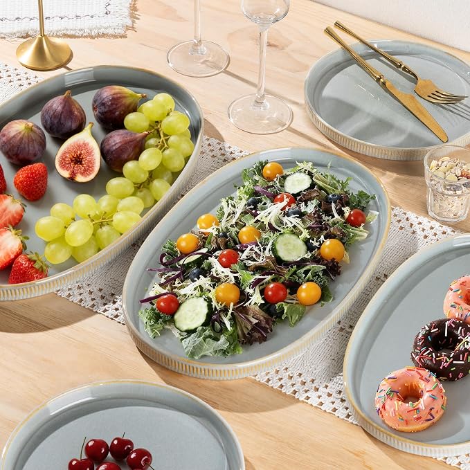 Ceramic Serving Platter Set of 3, Oval Serving Plates and Dishes | - Image 5