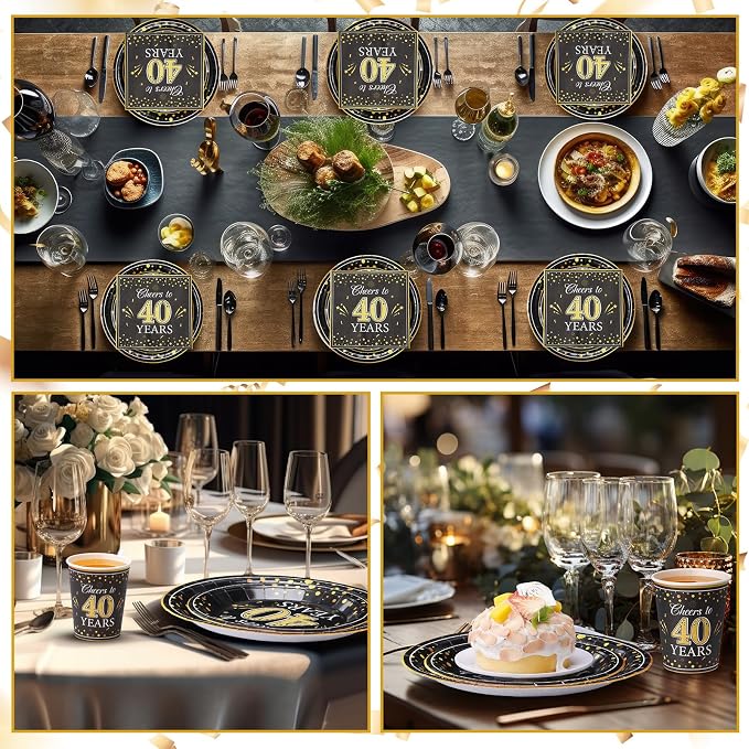 Pickmesh 250 Pcs 40th Birthday Party Supplies Decorations Serve 50 Black Gold - Image 5