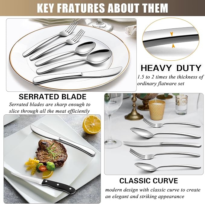 LIANYU 53-Piece Heavy Duty Silverware Set - Image 2