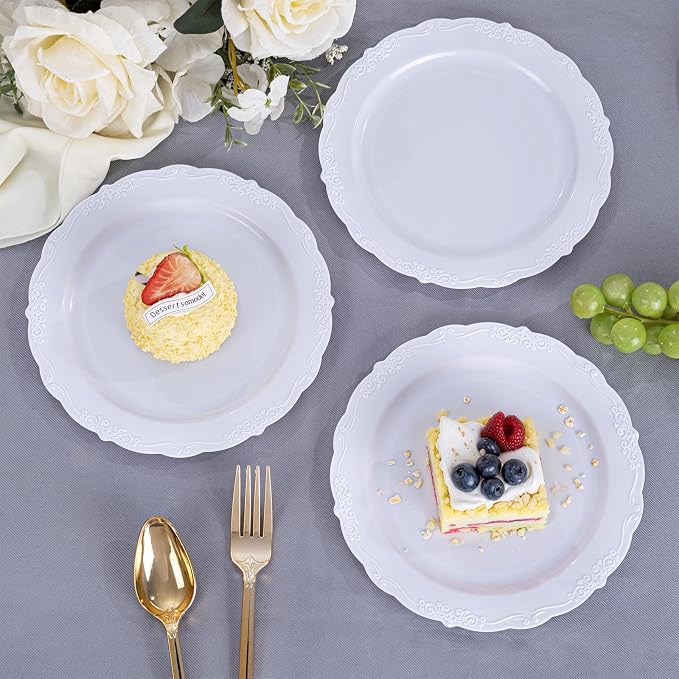 DaYammi 36PCS White Plastic Plates, Heavy Duty White Disposable Premium 7.5inch - Image 5