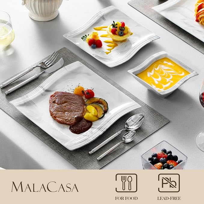 MALACASA Plates and Bowls Set, 12-Piece Modern Porcelain Dinnerware - Image 3