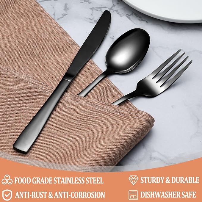 20 Pcs Black Silverware Set, Food-Grade Stainless Steel Flatware Set - Image 3
