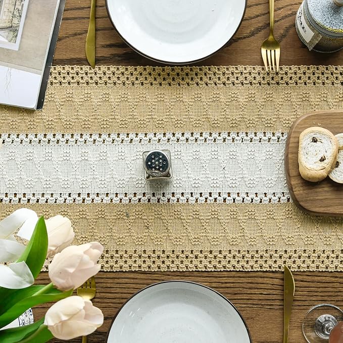 Artoid Mode Burlap Brown Farmhouse Woven Table Runner 12x108 Inch | Seasonal - Image 3