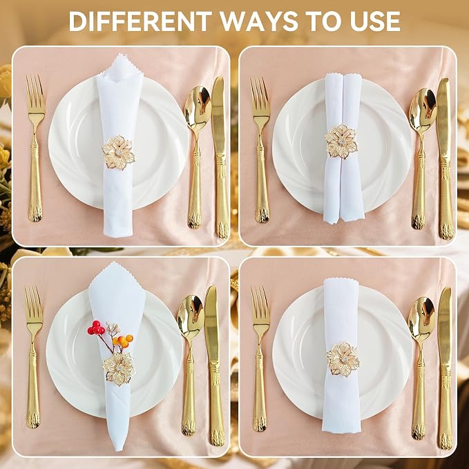 Gold Napkin Rings, Thanksgiving Christmas Napkin Rings Set of 12, Nickel-Plated - Image 3