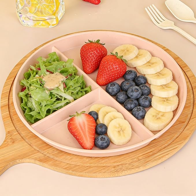 9-Inch Large Multicolor Wheat Straw Divided Plates – Unbreakable 3-Compartment - Image 6