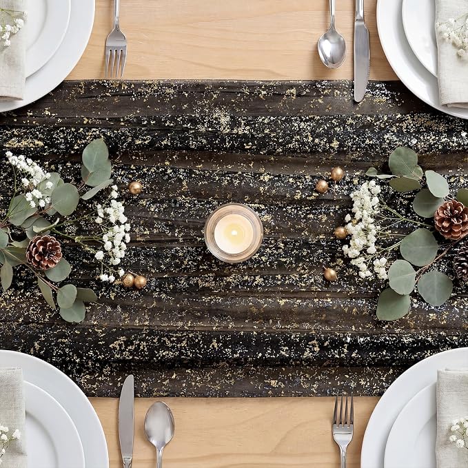 Artoid Mode Black Gold Gauze Table Runner 59x120 Inch 10FT, Glitter Metallic - Image 4