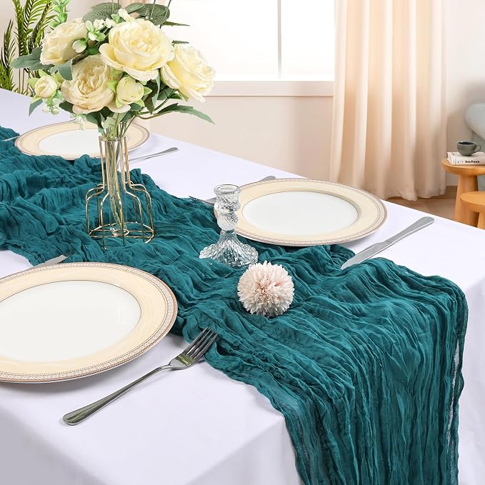 12 Pack 10Ft Teal Cheesecloth Table Runner 23 x 120 Inch | Gauze Rustic Boho - Image 2