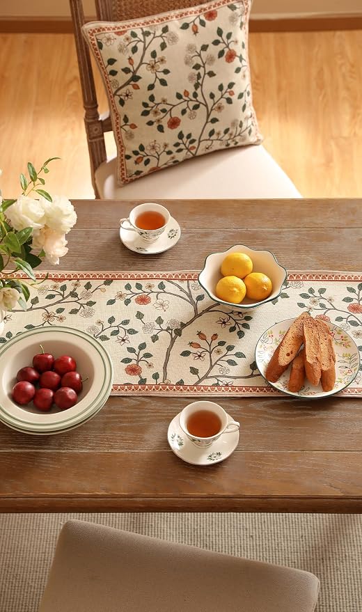 Designer French Linen Table Runner, Floral Pattern, Dining Table, Kitchen Decor - Image 6