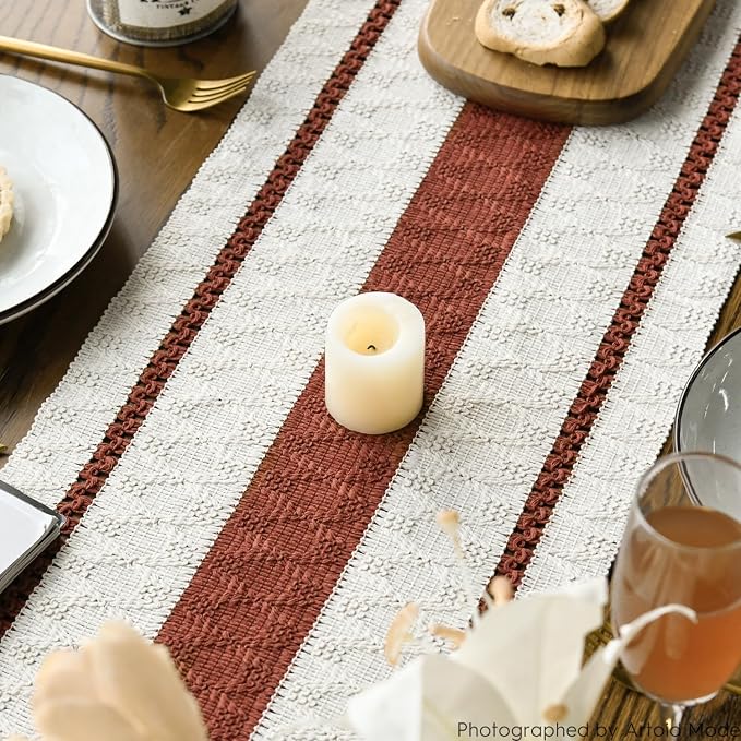 Artoid Mode Caramel Rustic Woven Table Runner 12x48 Inch | Holiday Farmhouse - Image 4