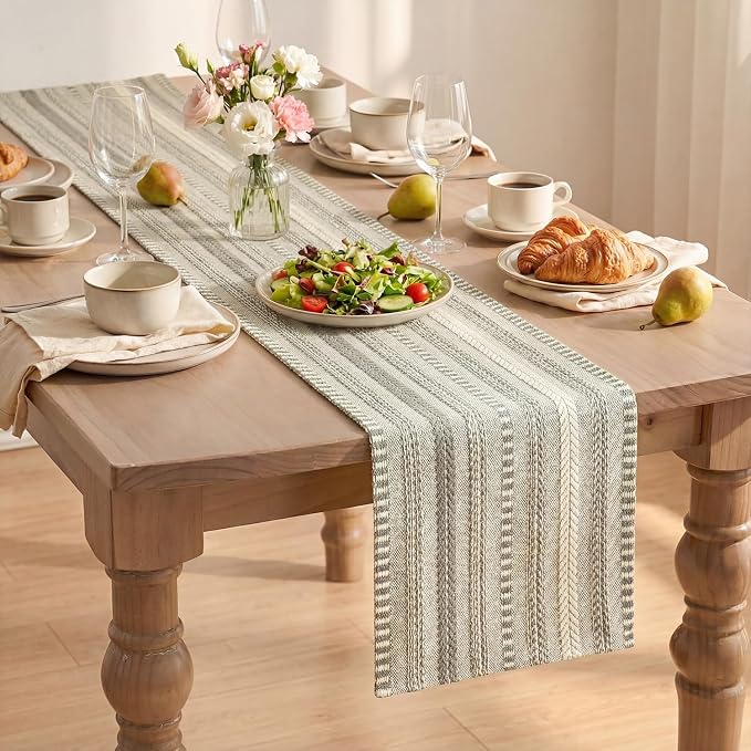 Artoid Mode Dark Grey Farmhouse Stripe Braided Table Runner 12x108 Inch | - Image 8