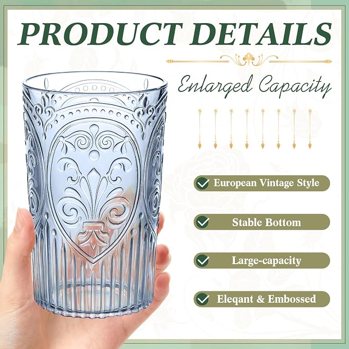 48 Pcs 16 oz Plastic Vintage Drinking Glasses Stemless Ribbed Highball Glasses - Image 2