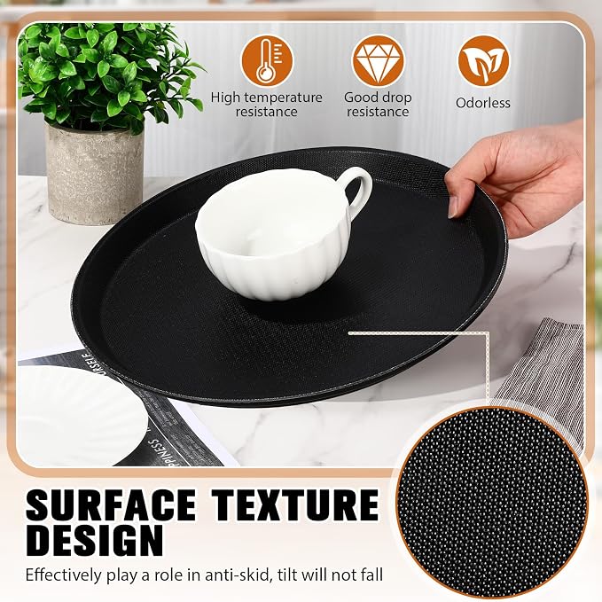 Zopeal 6 Pieces Black Round Restaurant Serving Tray, Plastic Non Slip Surface - Image 4
