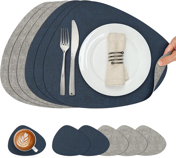 Faux Leather Placemats Set of 6, Dual Sided by Chitomars