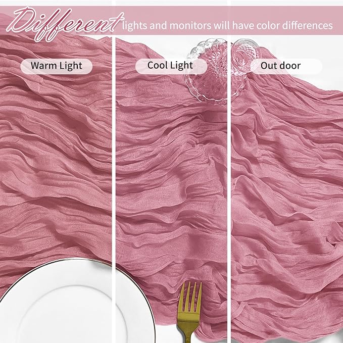 12 Pack Dusty Rose Cheesecloth Table Runner 17 x 108 Inch Gauze Table Runner - Image 4