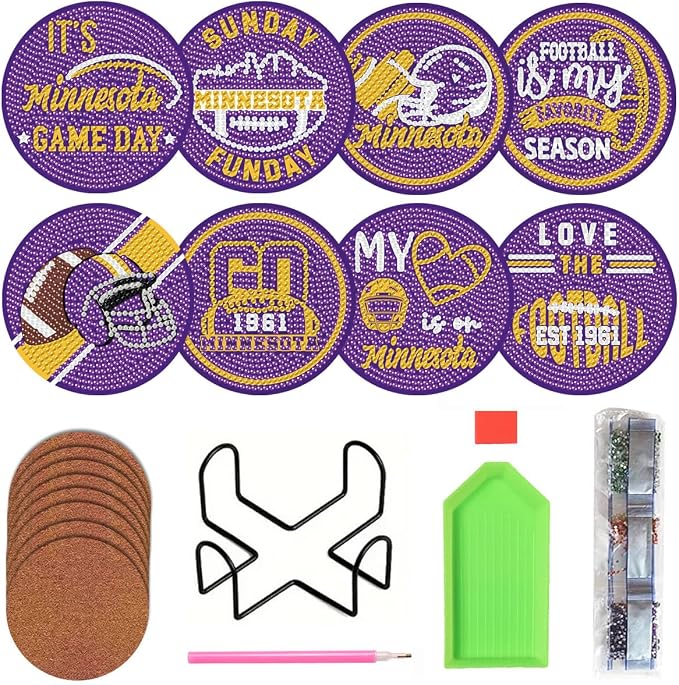 Bartogro 8 Pcs Diamond Painting Coaster Kits, DIY Football Diamond Art Coasters by Bartogro