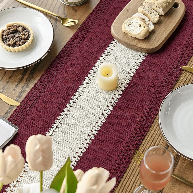 Artoid Mode Red Farmhouse Woven Table Runner 12x72 Inch | Holiday Rustic - Image 4