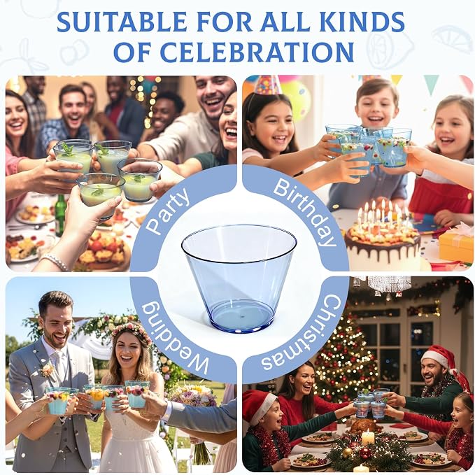 Glowserve 9 OZ Blue Disposable Plastic Cups Cocktail Cup 150 Pack | Fancy - Image 6