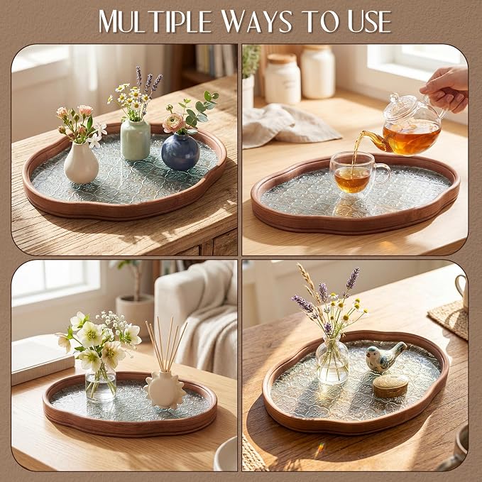 Glass Serving Tray with the Crabapple Pattern and Walnut Rectangular Serving - Image 6
