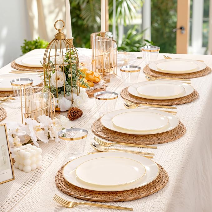 bUCLA 150PCS Ivory Plastic Plates - Image 8
