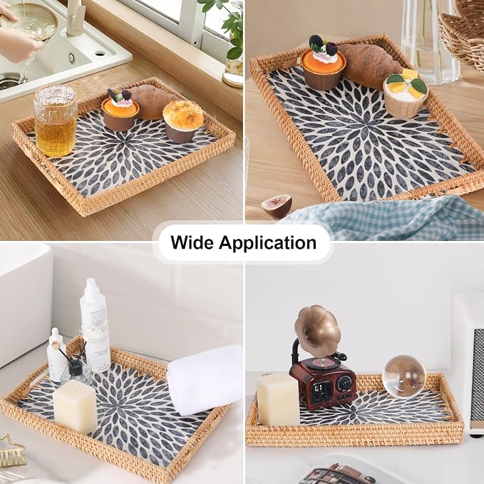 Rectangle Rattan Tray with Mother of Pearl Inlay, Rattan Serving Tray with - Image 2