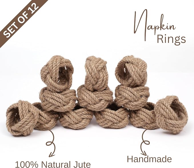 Lightnpro Jute Napkin Rings Set of 12, Classic Hand Woven Napkin Holders - Image 6