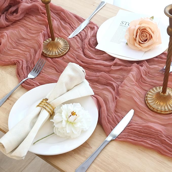 1 Pack Dusty Pink Cheesecloth Table Runner 120 Inch Boho Wedding Decor | - Image 6