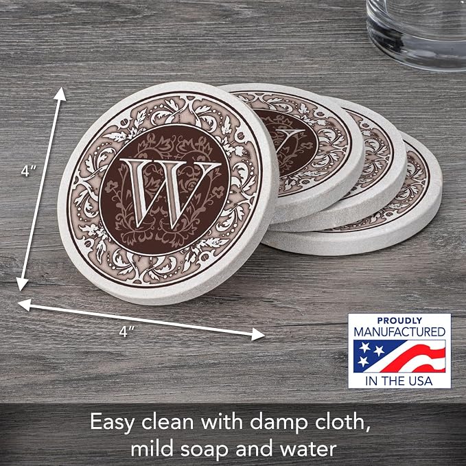 Thirstystone Monogram Round Natural Sandstone Coaster 4 Pack | 4" Diameter - Image 3