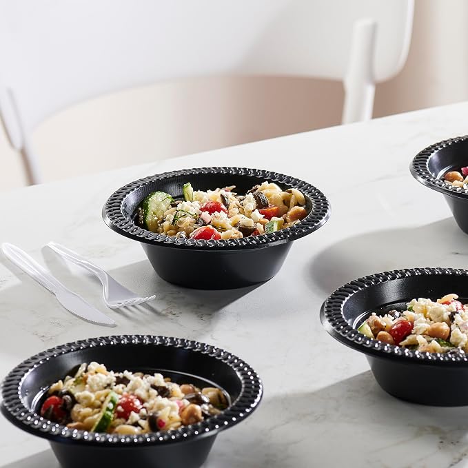 PLASTICPRO 400 PCS Black Plastic Bowls Light Weight 12 oz Plastic Soup Bowls - Image 2