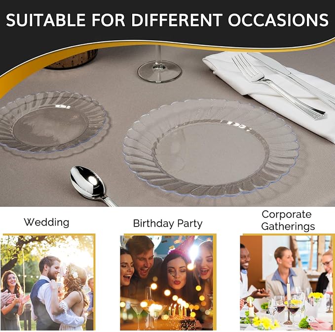 Premium Hard Plastic Plate Set 100 x 6” Clear Round Plates - Image 3