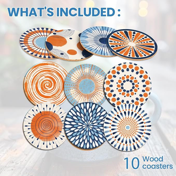 10pcs Coasters for Drinks Abstract Art Absorbent Coasters Set Round Tabletop - Image 3