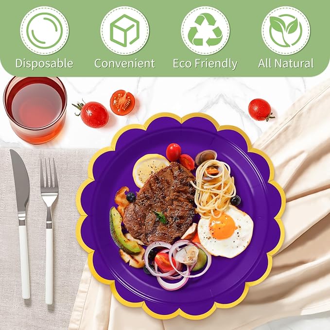 50 Pcs Purple Paper Plates Disposable, Dessert Cake Plates, - Image 4