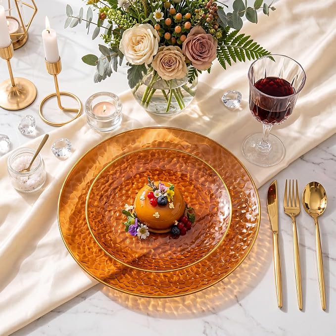 Rubtlamp 100Pcs Amber Gold Plastic Plates, Disposable Plates - Image 3