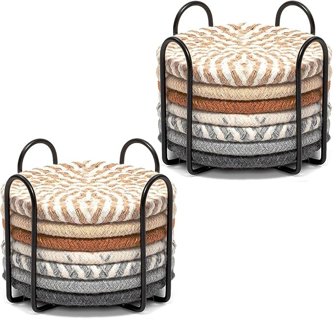 Woven Coasters Set of 16, Absorbent Drink Coasters by Windran