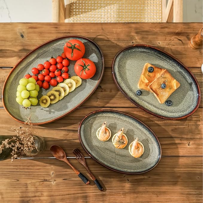 Ceramic Large Serving Platters- Set of 3 Oval Platters - Image 6