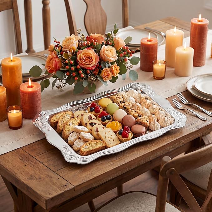 4 Pack 18.9" x 12.8" Large Silver Serving Trays - Image 5