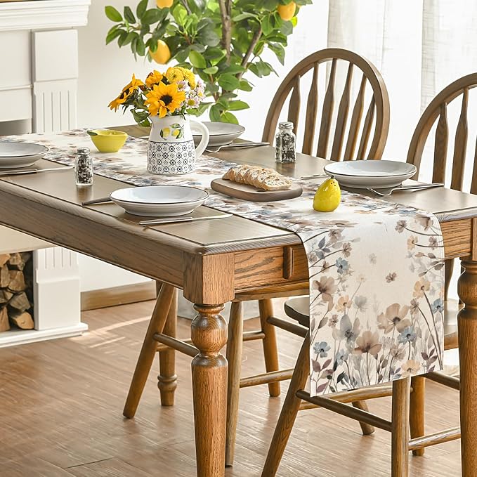 Artoid Mode Brown Poppy Flowers Floral Blossom Summer Table Runner, Fall - Image 4