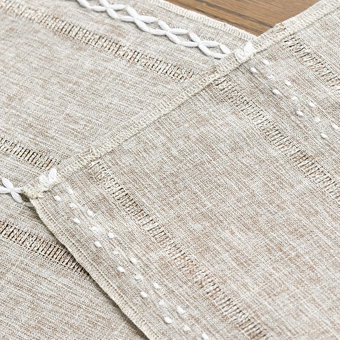 Artoid Mode Brown Rustic Cotton Linen Table Runner, Seasonal Embroidered Hollow - Image 5