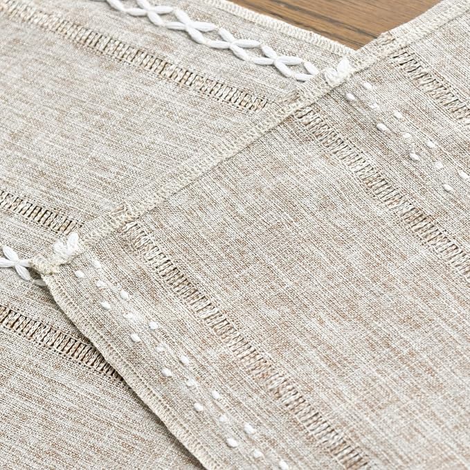 Artoid Mode Brown Rustic Cotton Linen Table Runner, Seasonal Embroidered Hollow - Image 5